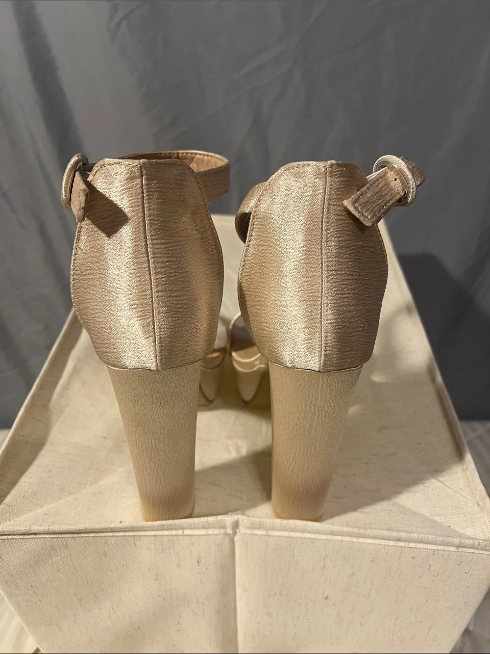 SHEIN Metallic Champagne Platform Block Heels